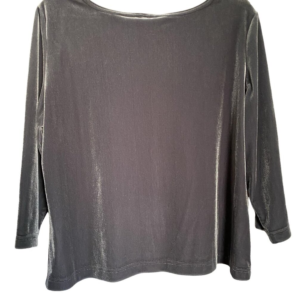 VINTAGE Silver Velvet Stretch 3/4 Sleeve Top Y2K Holiday Glam Petite L - Picture 4 of 11